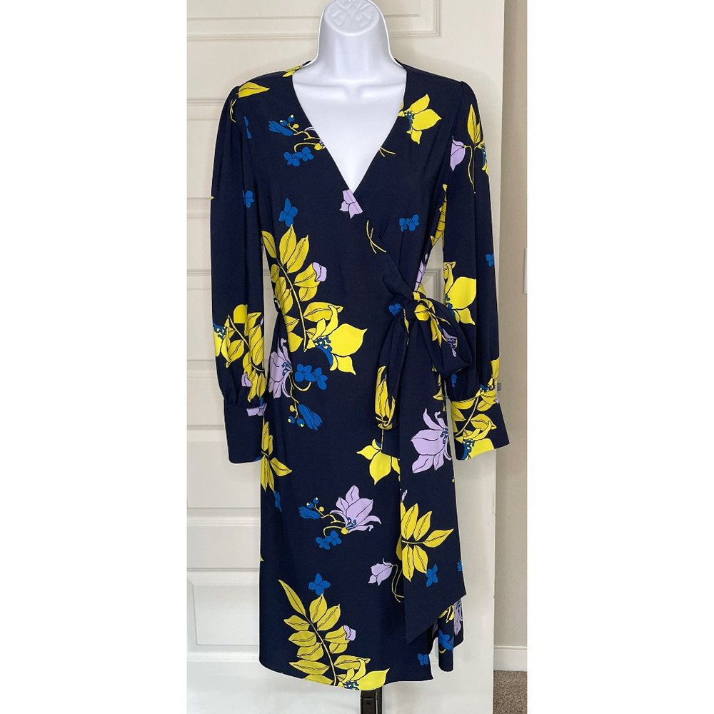 Halogen Navy Blue Floral Wrap Dress - size XS